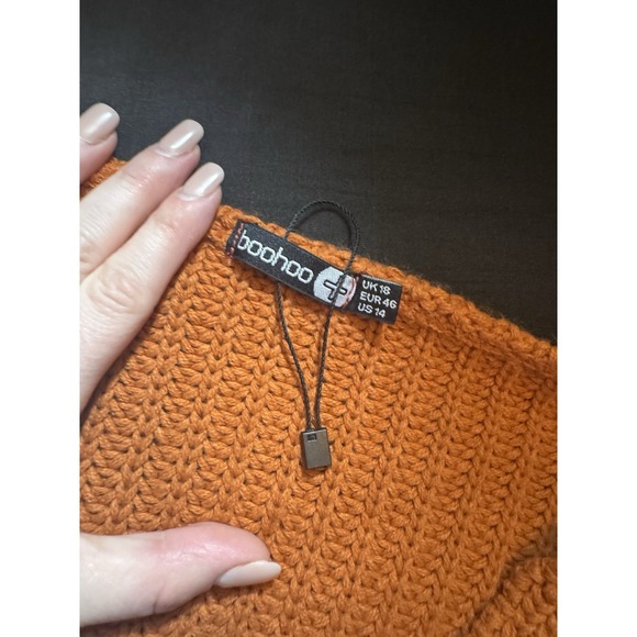Boohoo burnt‎ orange Wrap Knitted Sweater 14 fall open knit festival pumpkin - Picture 3 of 7